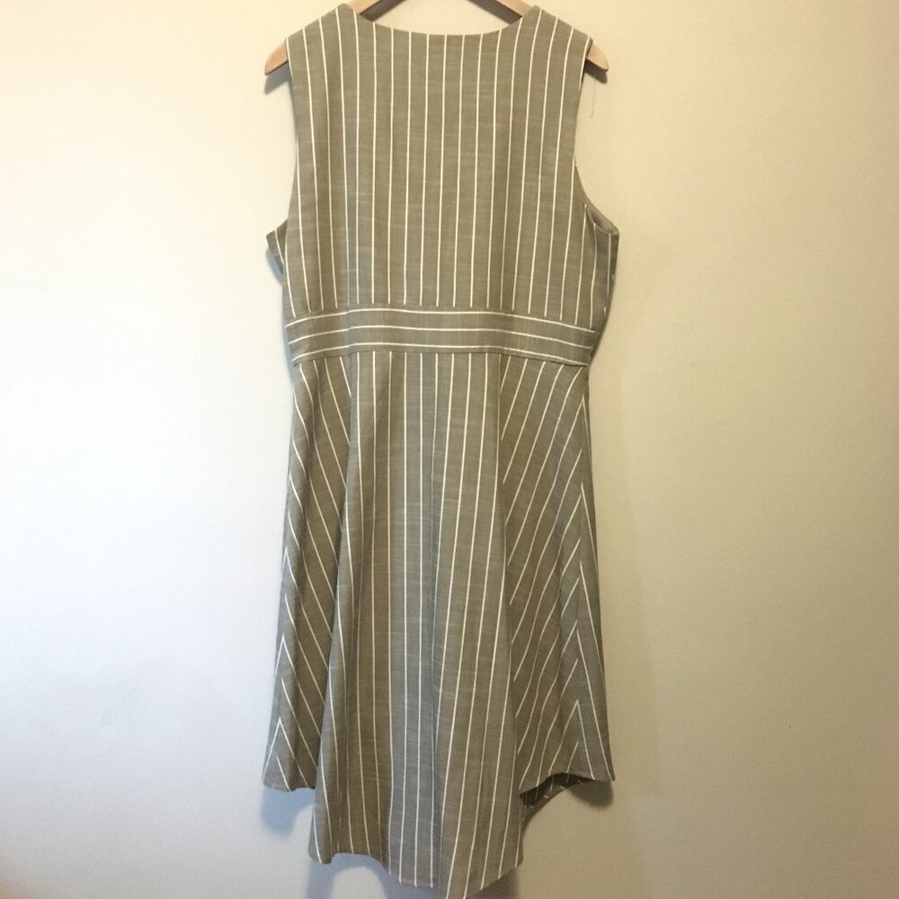 VTG Y2K Cleo Striped Linen Look Midi Button Down Dress 14 Academia Babydoll - Picture 2 of 15